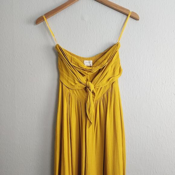 UO Candy Tie-Front Strapless Jumpsuit Cropped Wide Leg Mustard S 70s - Picture 7 of 14